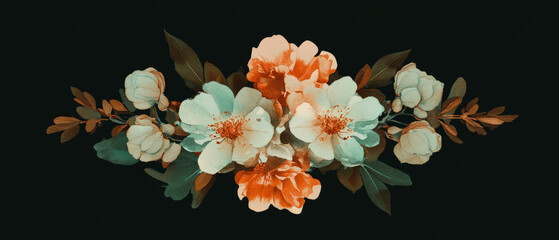 Aufkleber - Intricate floral design with detailed watercolor textures on black background