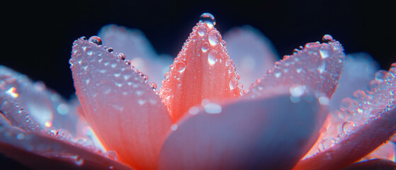 Aufkleber - Dew-kissed petals shine under soft light with striking contrast against a deep black background