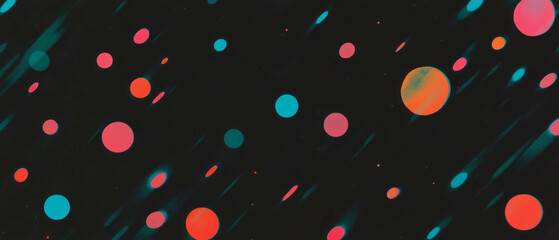 Poster - Vibrant overlay texture featuring colorful dots on a black background for dynamic visual appeal
