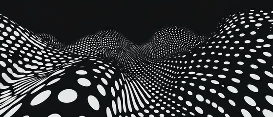 Poster - Exploring a textured landscape of shifting black and white dot formations on a dark backdrop