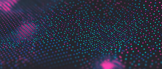 Poster - Vibrant dot texture with geometric grid and mathematical aesthetics on a dark background