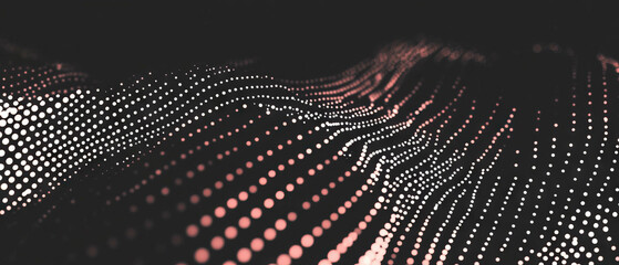 Poster - Dot texture with gradient effect creating dynamic visual waves against a black background