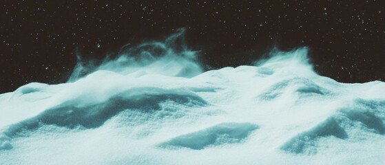 Poster - Drifting snow creates windblown patterns with swirling motion against a dark background