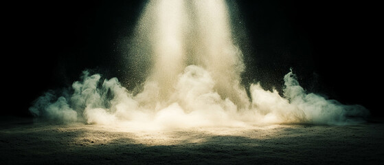 Poster - Dust particles illuminated by light rays create a vintage atmosphere against a dark backdrop