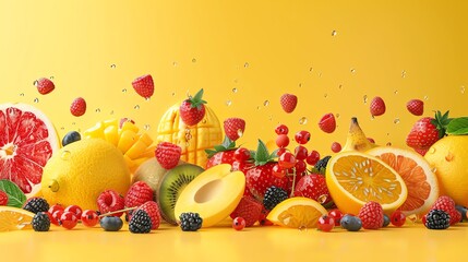 Wall Mural - An assortment of fresh fruit with water droplets.