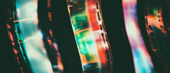 Fototapete - Abstract overlay texture of film with vibrant colors and shapes on dark background
