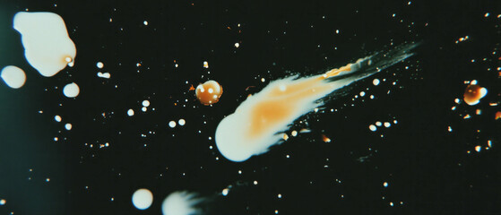 Poster - Unique film overlay texture featuring chemical stains on a black background for creative use