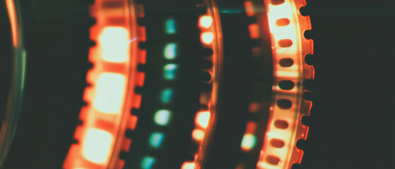 Poster - Vintage film overlay with sprocket holes creating an artistic texture on black background
