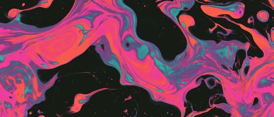 Poster - Fractal overlay texture with vibrant swirling patterns on black background for abstract art