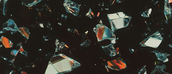 Poster - Geometric overlay of broken glass texture with clear areas on a black background