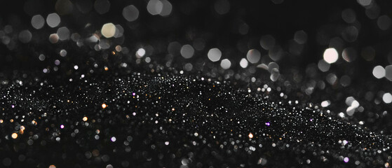 Poster - Glitter texture with clustered particles on a black background creating an elegant atmosphere