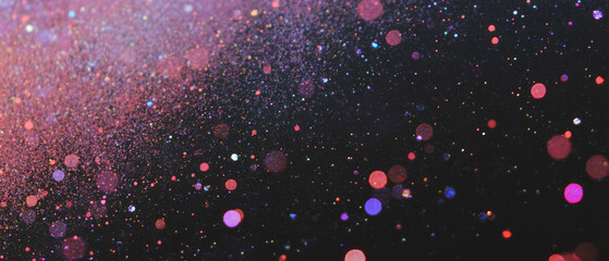 Poster - Glitter overlay texture with clustered particles against a black background for creative designs