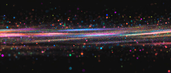 Aufkleber - Vibrant glitter particles create a colorful overlay on a dark background