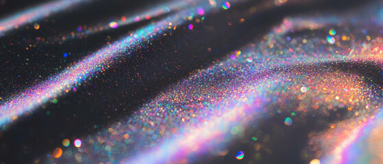 Poster - Holographic glitter texture creating a futuristic appeal on a dark background