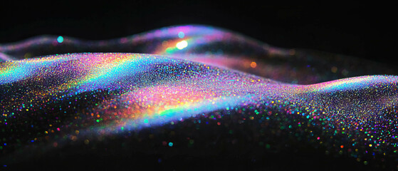 Poster - Glittering holographic texture with rainbow effects on a black surface