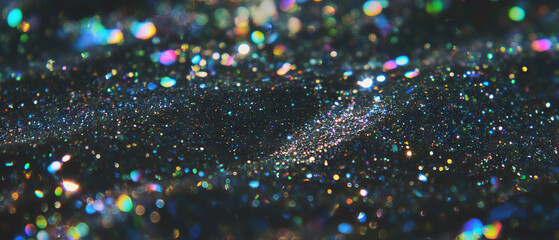 Poster - Glittering particles create a textured overlay on a deep black background
