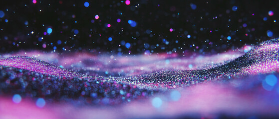 Poster - Dreamy bokeh effect with glitter particles on a black background creating a mystical atmosphere