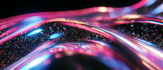 Poster - Glitter particles create a structured, linear pattern against a black background