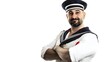 © InfinityVisuals - Man in Sailor's Uniform and Captain's Hat, Isolated on White Background, Nautical Fashion, Perfect Stock Image for Maritime, Sea, and Naval Officer Projects