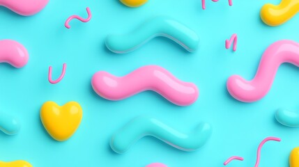 Poster - colorful abstract pattern with playful shapes and bright pastel colors on a blue background