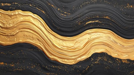 Poster - Luxurious Abstract Waves in Black and Gold with a Premium Feel