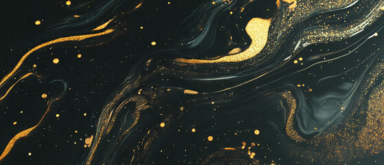 Aufkleber - Luxurious glitter texture with liquid gold particles on a black background