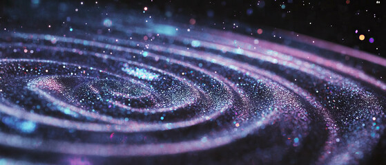 Poster - Dynamic glitter particles rotating in circular motion against a black background
