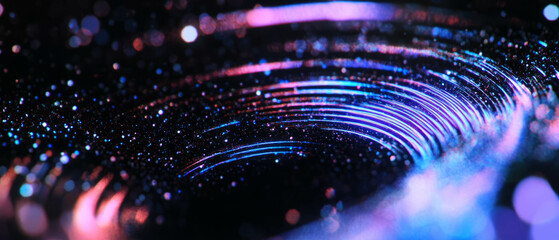 Poster - Dynamic glitter particles create captivating circular motion against a black background