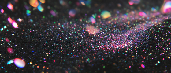 Poster - Sparkling glitter texture creating a festive atmosphere with shiny particles on a dark background