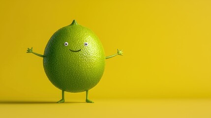 Canvas Print - Playful Lime Character in a Yellow Setting