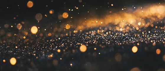 Poster - Gold confetti falls gently on a striking black background creating a festive atmosphere