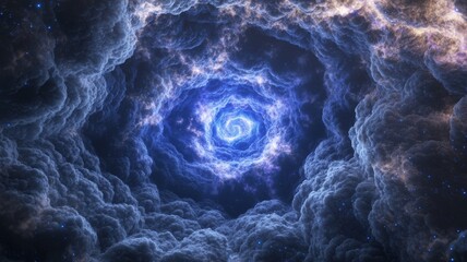 Poster - Cosmic Vortex of Swirling Blue Light in Dark Space, Abstract Art Visuals