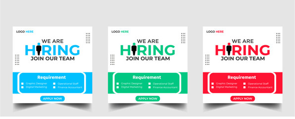Wall Mural - We are hiring recruitment open job vacancy design vector social media post banner template or web banner layout	