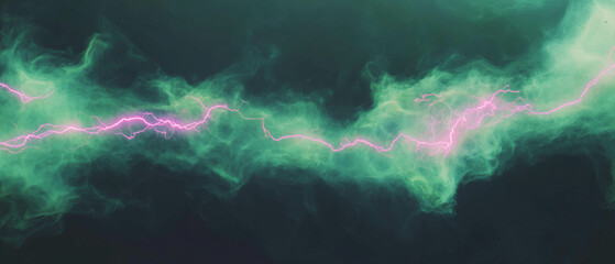 Poster - Mystical green smoke intertwined with purple lightning against a dark background