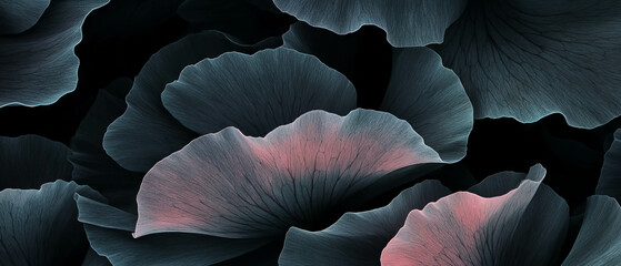 Poster - Intricate petal textures overlay on a deep black background with available text space