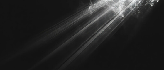Poster - Light beams interacting with smoke create atmospheric depth against a black background