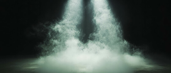 Poster - Light rays penetrate dust creating an atmospheric effect on a dark background