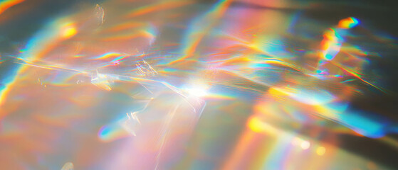 Poster - Light reflections creating vibrant patterns on glass against a black background