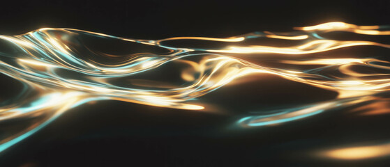 Poster - Light reflections create wavy patterns on dark water surface at night