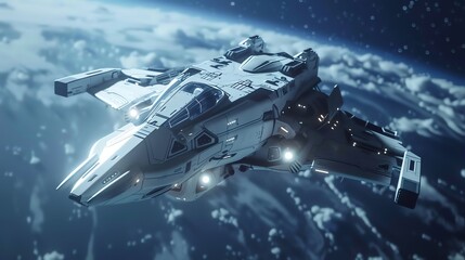 Canvas Print - spaceship flying over a planet.