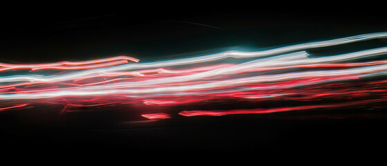 Poster - Bright light trails create dynamic motion against a black background with lightning overlay texture
