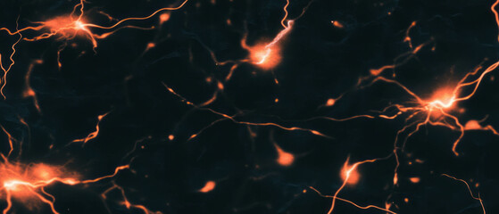 Poster - Lightning overlay texture with diverse shapes and patterns illuminating a black background