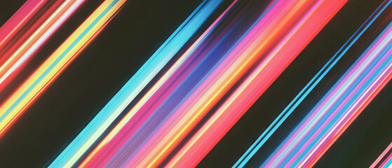 Poster - Vibrant line texture overlay with colorful hues on black background creating striking visual depth