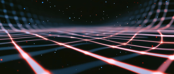 Poster - Converging lines and perspective texture create depth on a black background