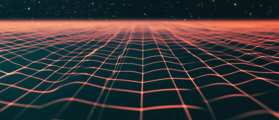 Poster - Linear texture overlay with geometric grid on black background creating a mathematical design