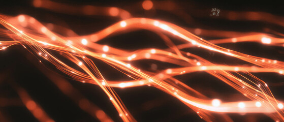Poster - Vibrant glowing lines texture against a black background for modern design projects