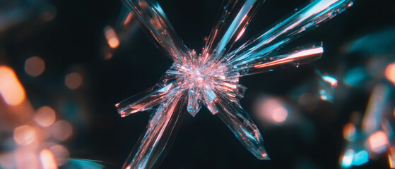 Poster - Macro capture of intricate broken glass textures creating a focal point against black background