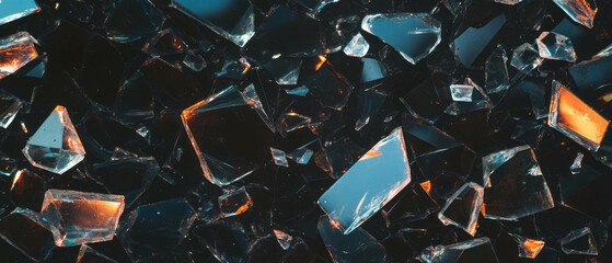 Aufkleber - Overlay texture of naturally broken glass with a clear center on a dark background
