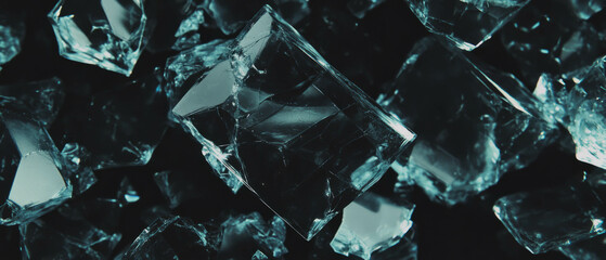 Poster - Naturally broken glass texture with clear area and random patterns on a black background