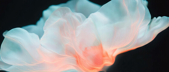 Poster - Organic petal flow texture with fluid movement effect on black background